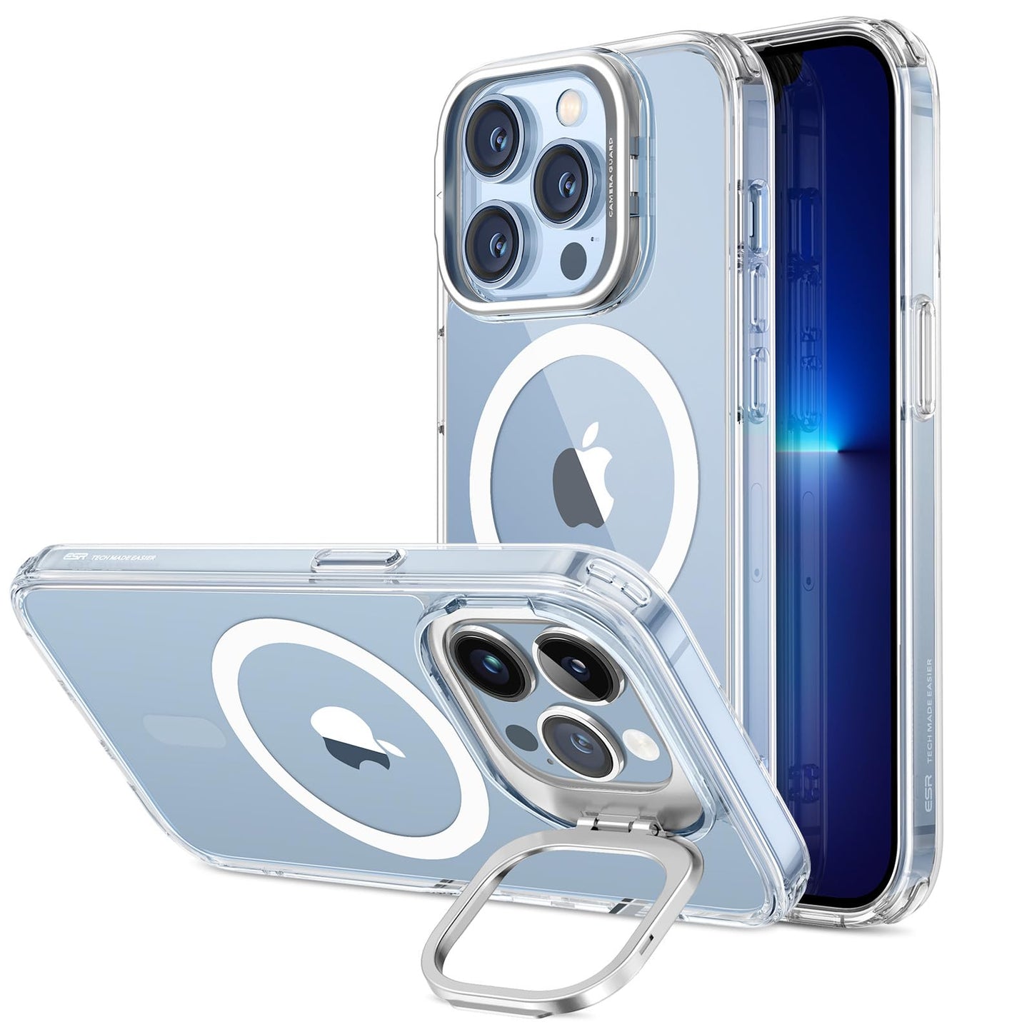 ESR Classic Kickstand Case with HaloLock Compatible with iPhone 13 Pro Max Case, Built-In Camera Ring Stand, Clear