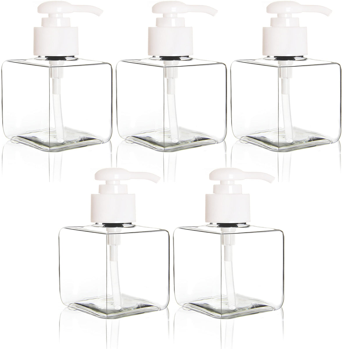 Youngever 5 Pack 250ML Clear Plastic Square Pump Bottles, Refillable Plastic Pump Bottles for Dispensing Lotions, Shampoos