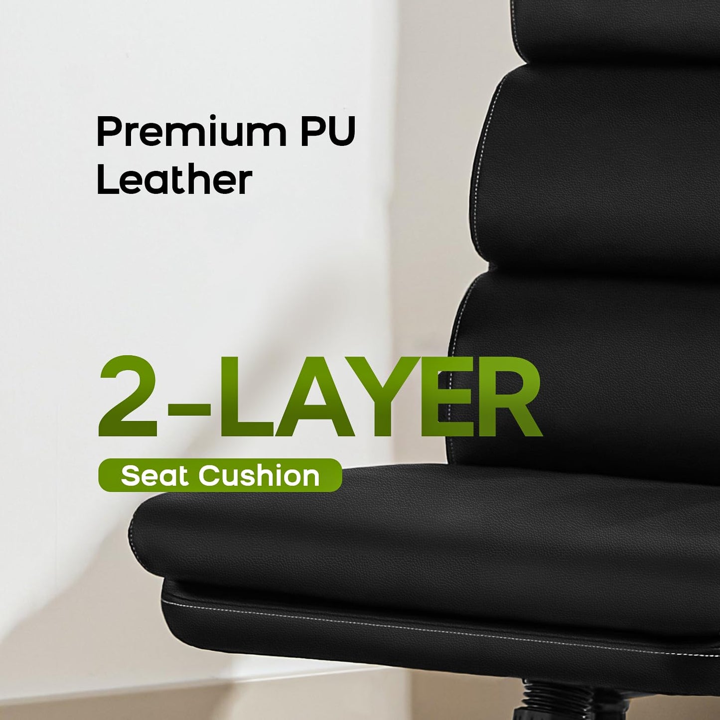 LukkDys Executive Office Chair with Flip-Up Armrests, 3-Stage Lumbar Support, Ergonomic Mid Back PU Leather Swivel Chair
