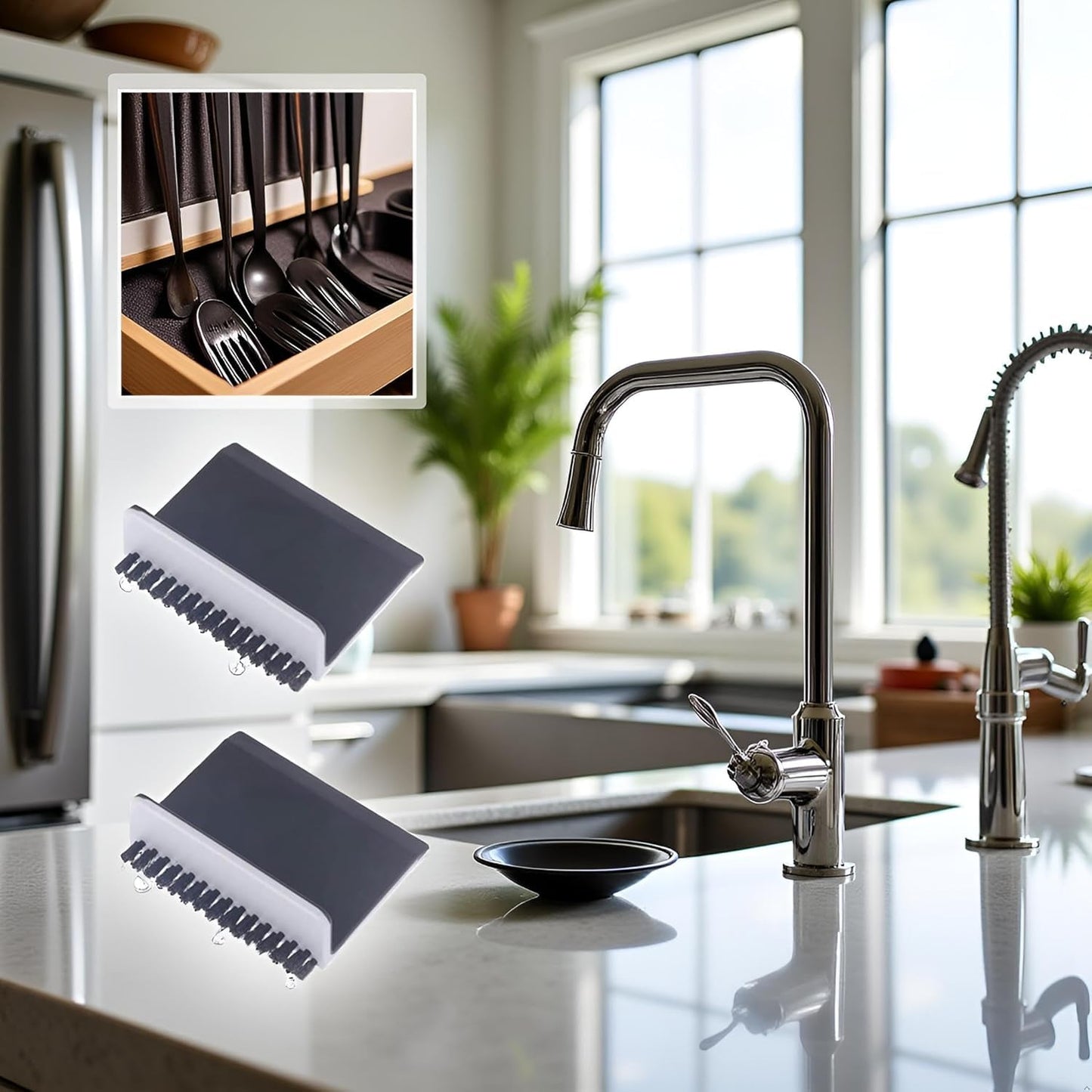 2Pcs Black Kitchen Sink Squeegee Cleaner Countertop Brush Wiper Vegetable Cleaning Brush Wiper Home Kitchen Tool Accessories Household Squeegees