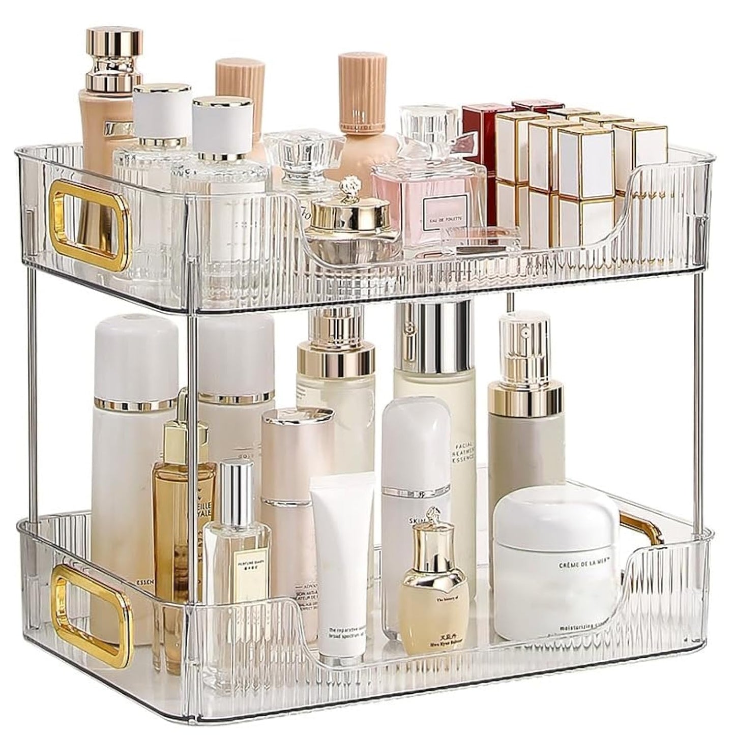 CESTATIVO Bathroom Counter Organiser, 2 Tier Vanity Tray, Cosmetic Makeup Storage Shelf, Bathroom Skincare Organiser Counter Shelf, Clear