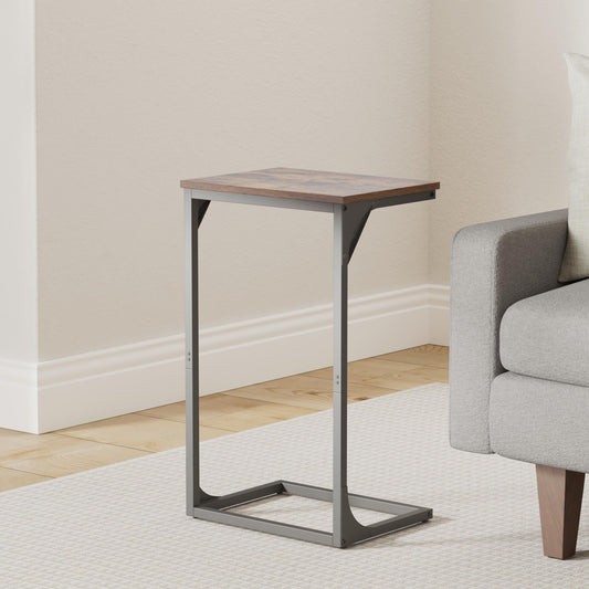 VASAGLE C-Shaped Side Table, Bedside Table, Sofa Side Table, with Metal Frame, Industrial, for Living Room, Bedroom, Rustic Brown and Black LET353B01