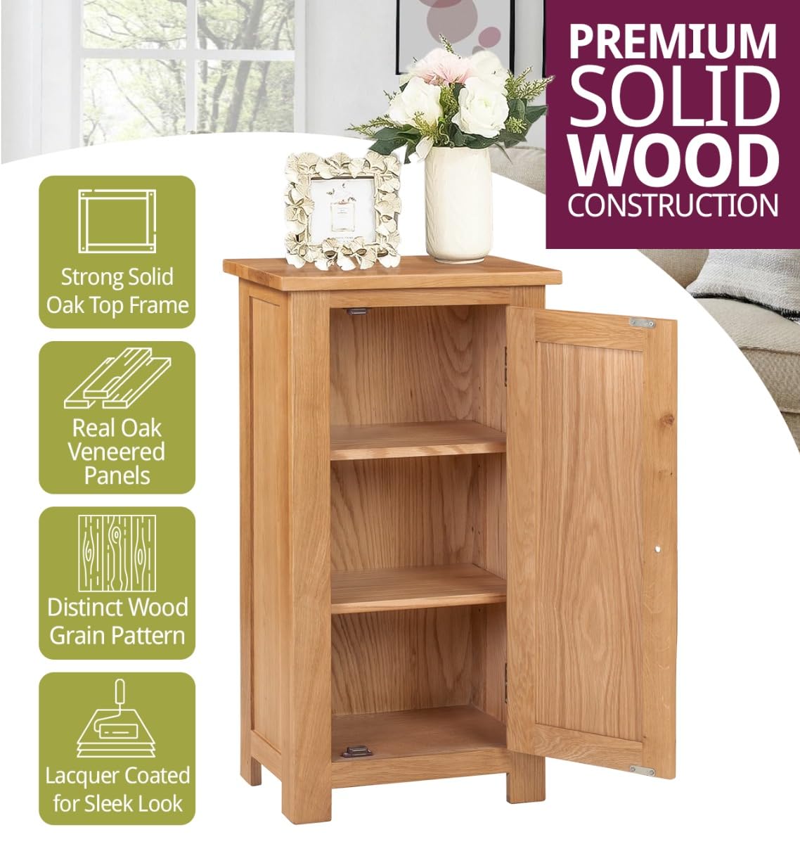 Hallowood Furniture Waverly Oak Small Cupboard with 2 Adjustable Shelves