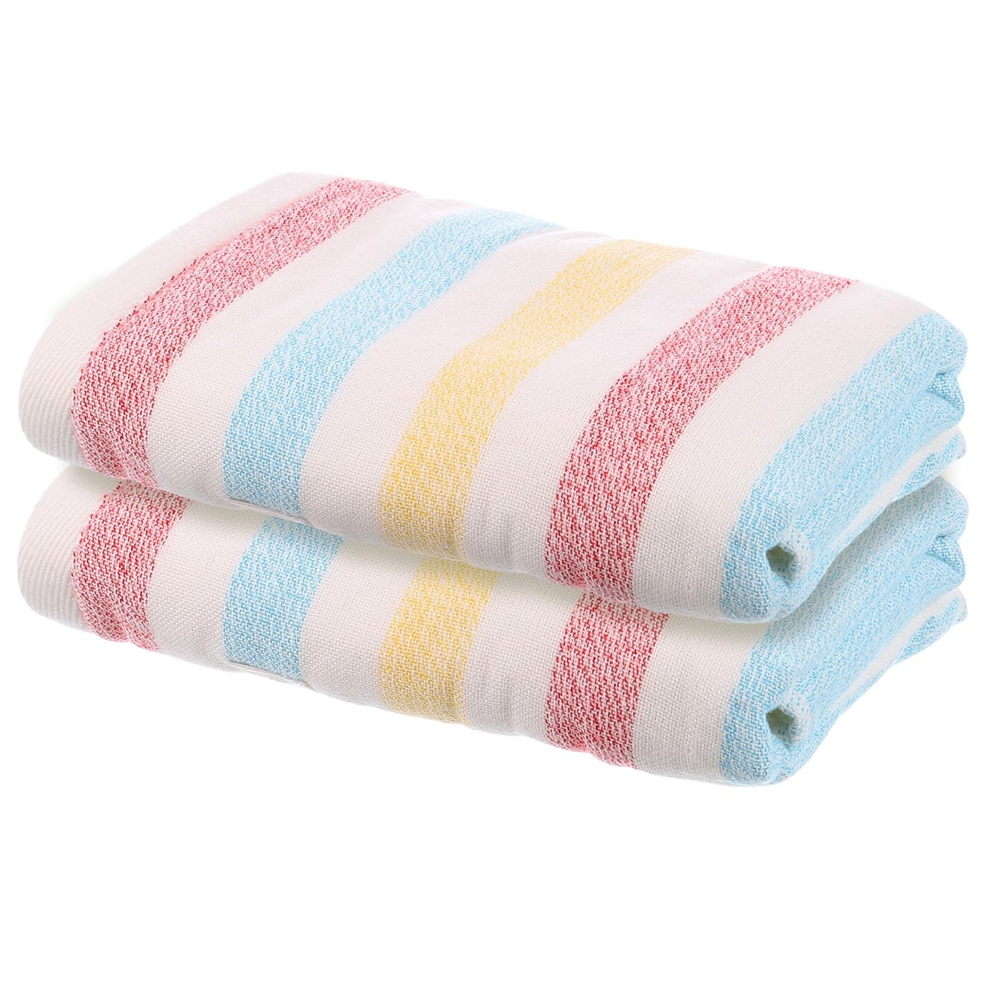 sourcing map 2 Pcs Bathroom Hand Towels Blue/Pink/Yellow Soft Absorbent Face Towels Cotton Wash Cloths 13 x 29 Inch Kitchen Hand Towels for Bathroom