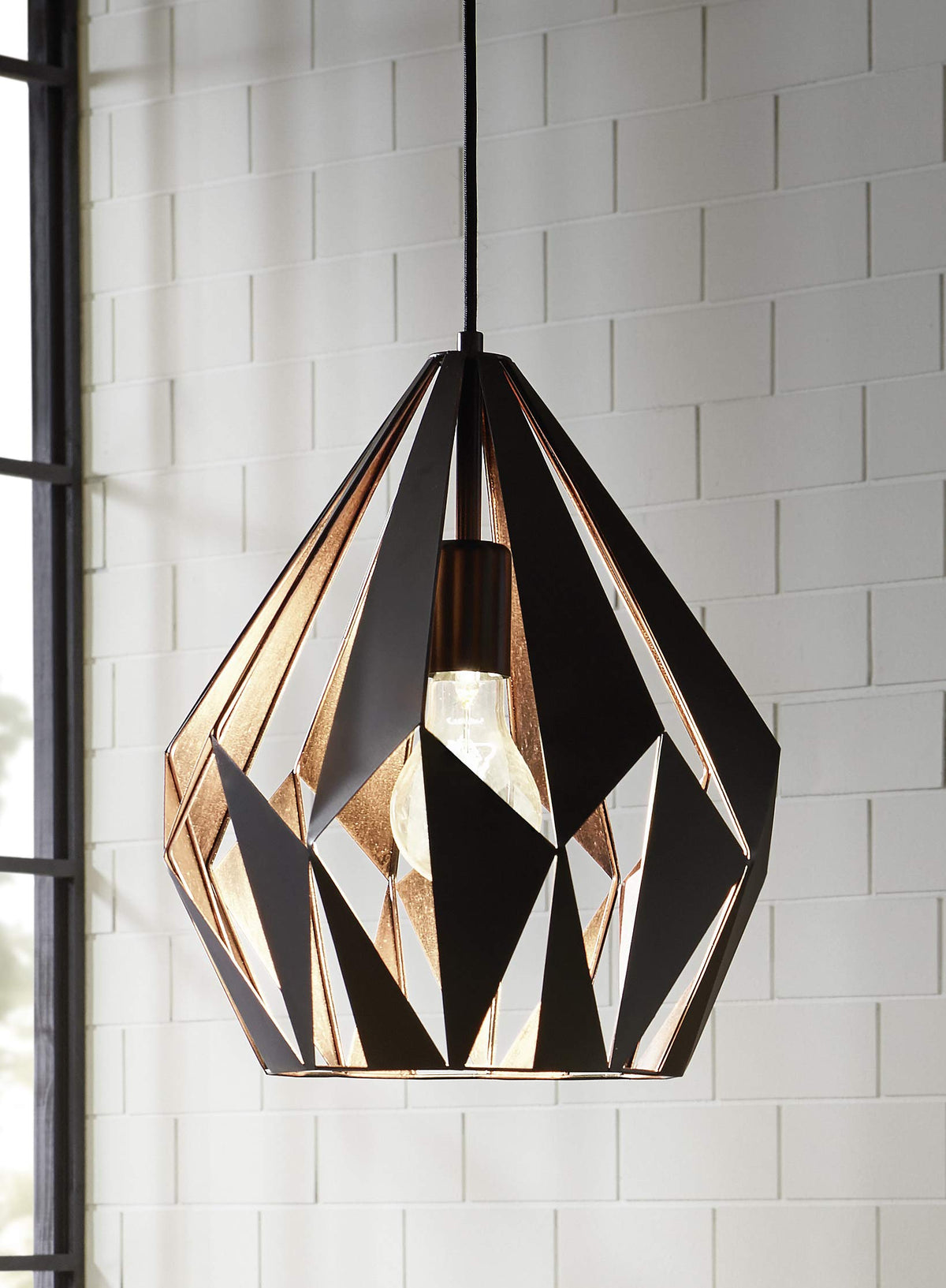 EGLO Vintage Pendant, Steel, 60 W, Black, Copper, 49254