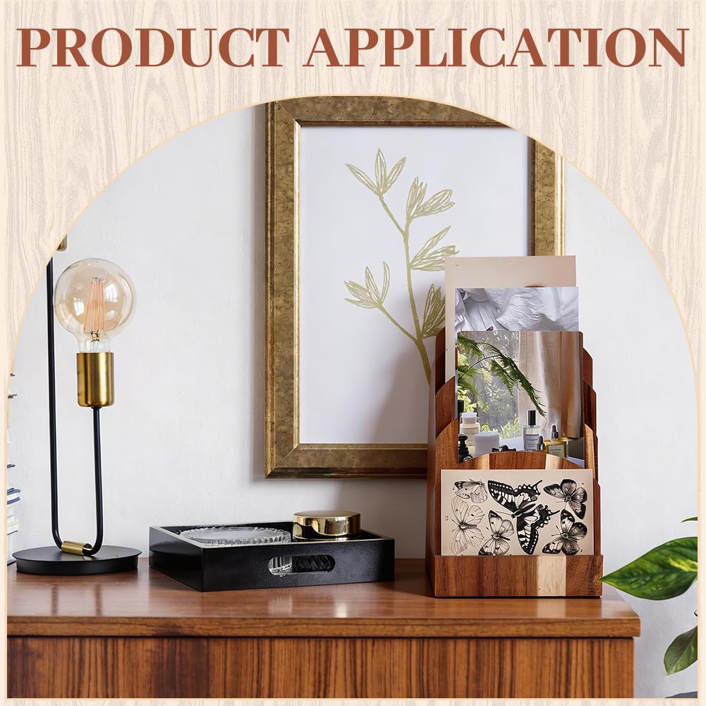 PH PandaHall 4-Tier Acacia Wood Brochure Holder Magazine Display Stand Flyer Organizer Rack Postcard Display Holder Literature Stand for Booklets