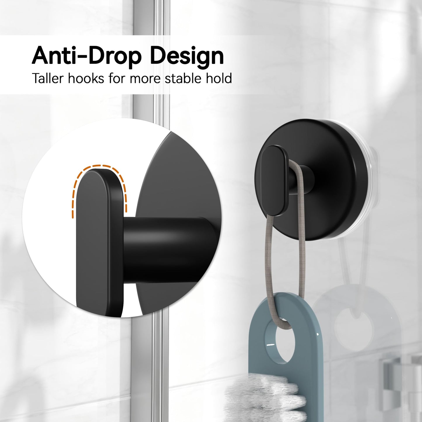 Josmimic Suction Cup Hooks, Hanger for Shower Bathroom Door, Hanging Towels, Loofah, Robe, Coat, 4 Pack