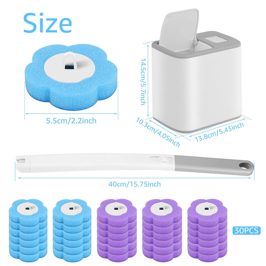 Toilet Wand Kit 30PCS Toilet Brush Replacement Head with Handle Wall-Mounted Holder Cleaner Set 360 Degree Toilets Cleaning System Toilets Bowl Brush