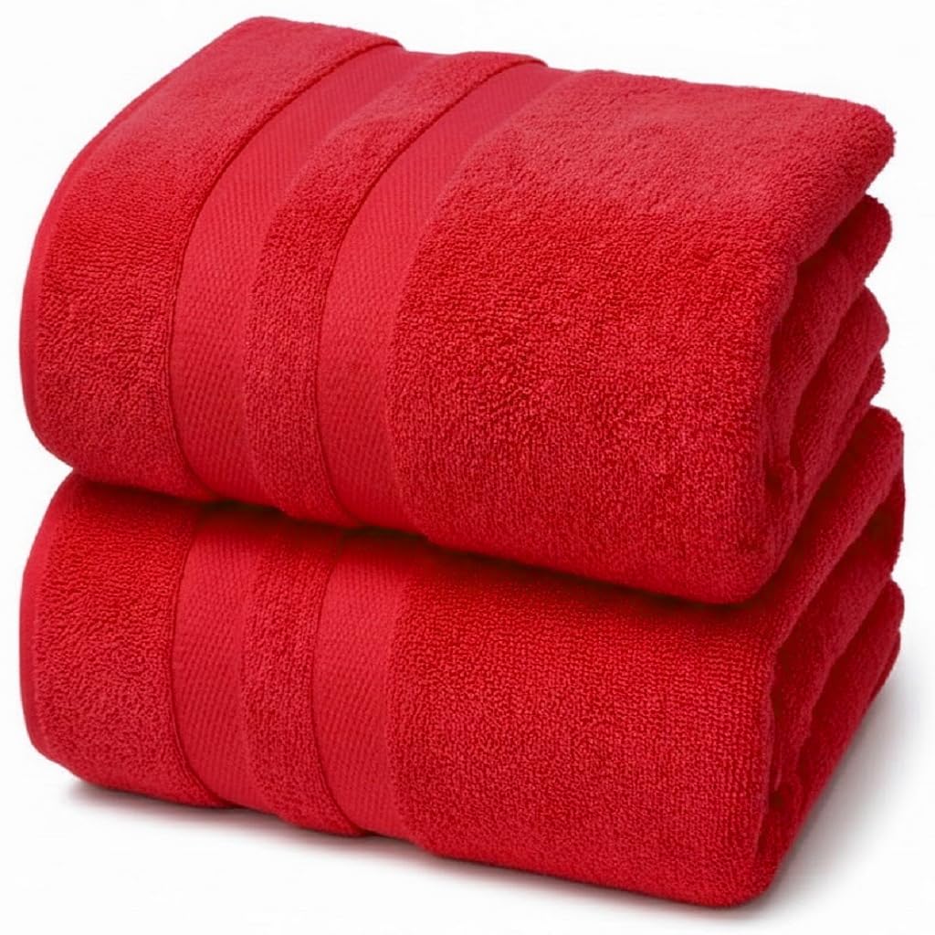 Pack of 2 Large Jumbo Bath Sheets 100% Egyptian Cotton -550GSM Super Absorbent Quick Dry Luxury Soft Big Bathroom Towels Set (Red)