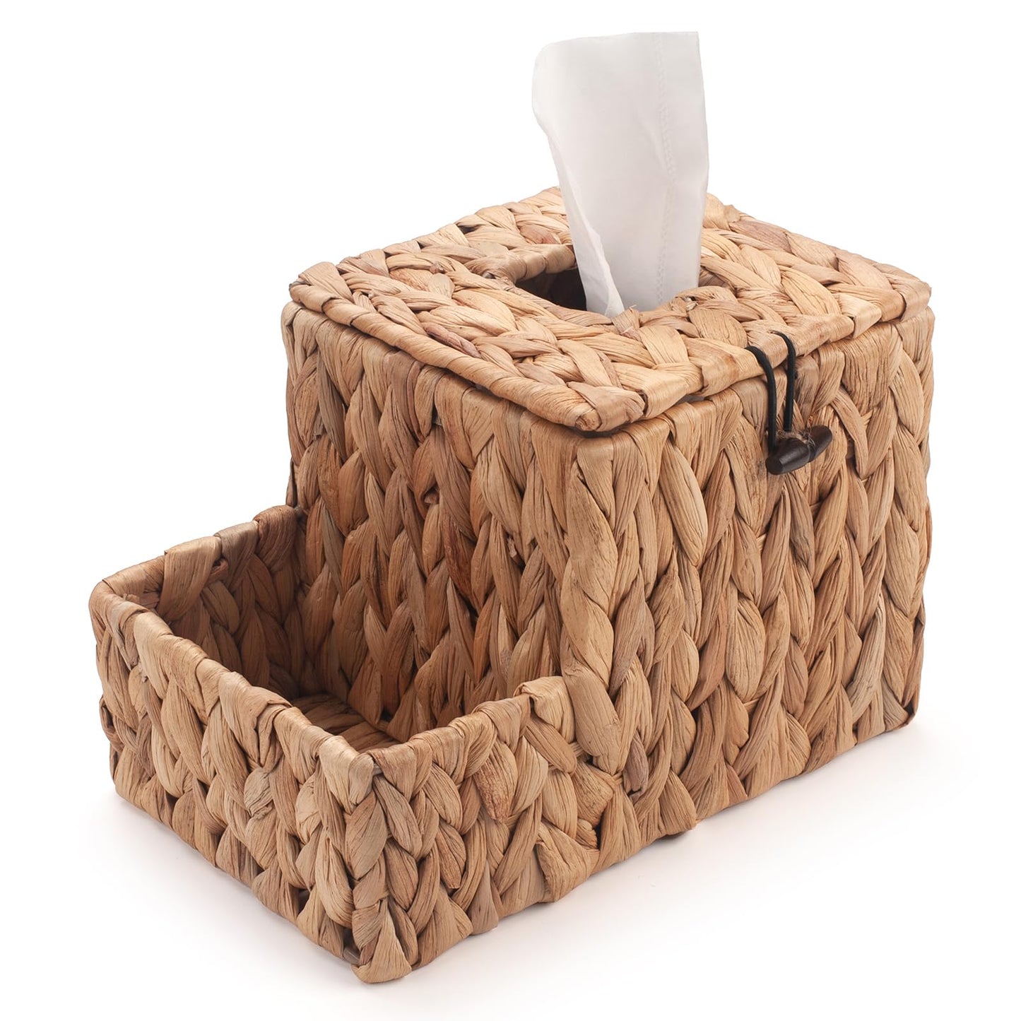 Water Hyacinth Tissue Box Cover Square, Boho Decorative Rattan Tissue Box Holder, Nightstand Organizer, Bedside Organizer, Remote Holder for Bed by