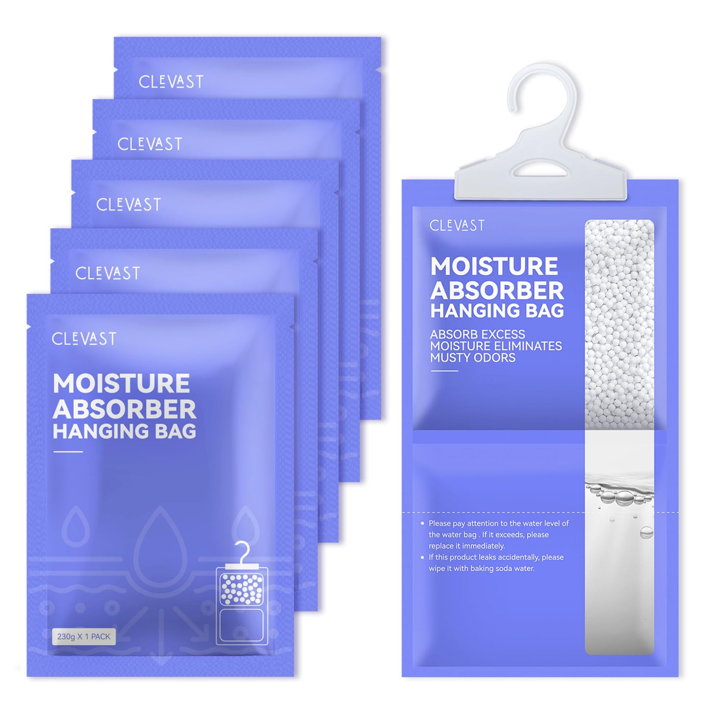 CLEVAST 5 Pack Wardrobe Dehumidifier, Hanging Dehumidifiers for Wardrobes, Moisture Absorber for Wardrobe, Cupboards, Bedrooms, Washrooms, Basement,