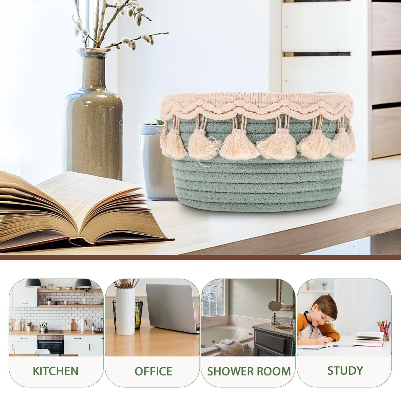 Ciieeo Woven Storage Basket Rope Storage Basket for Bathroom Bedroom and Desktop Organising Small Round for Snacks Cosmetics and Everyday Items 7.87