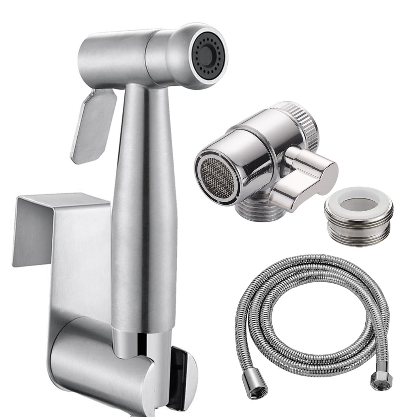 Home Handheld Bidet Baby Toilet Set with Faucet Spray, Hose and Fitting, Perfect for Washing Hair or Wash Basin (Silver)