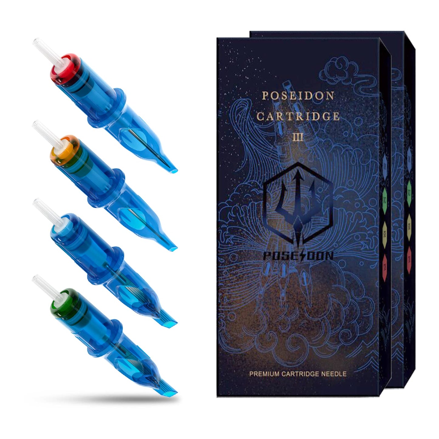 POSEIDON V3 Tattoo Cartridge Needles 30Pcs with Membrane Safety Cartridges Disposable Needle for Tattoo Artists Round Shader (1205RS)