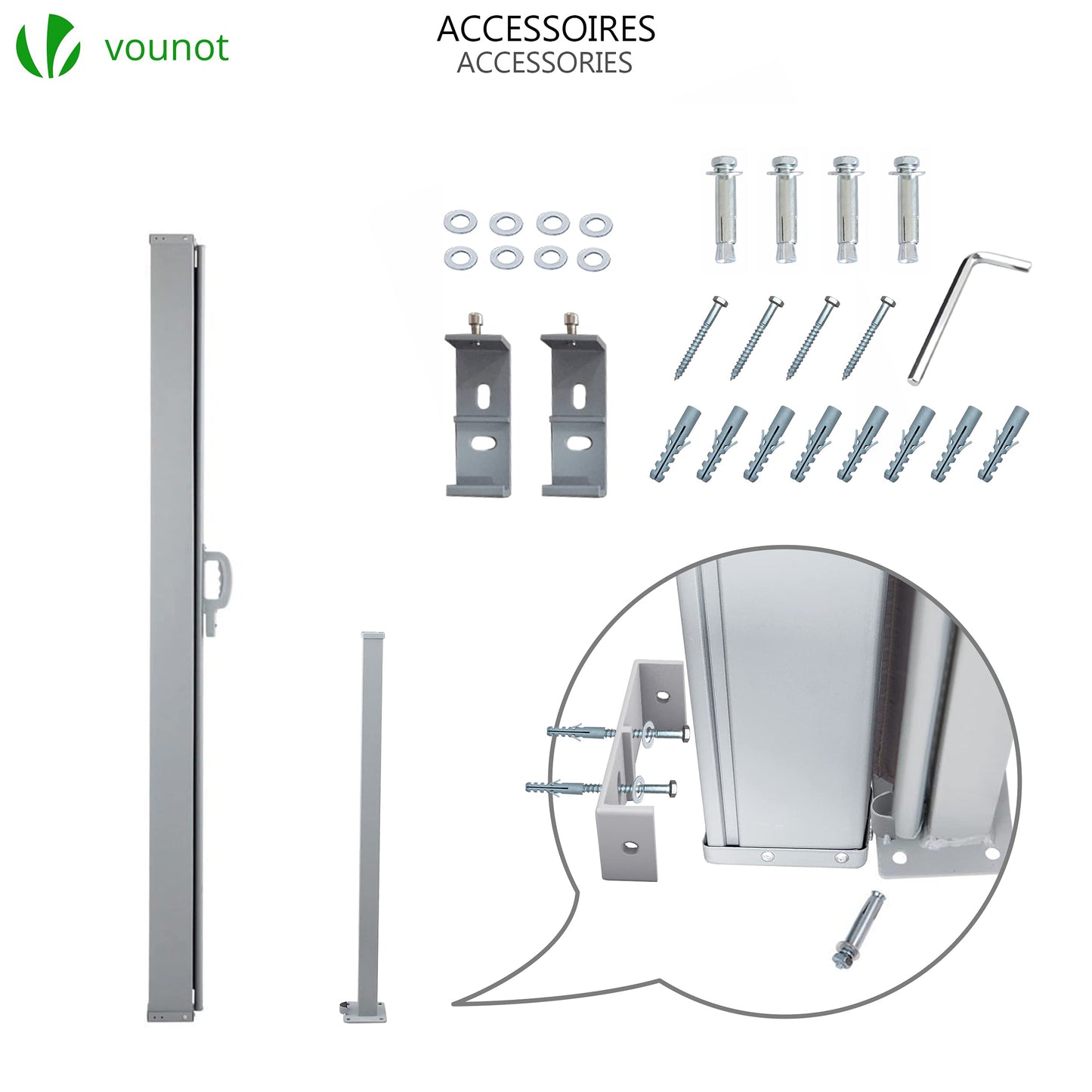 VOUNOT? Side Awning Retractable, Outdoor Privacy Screen for Garden, Balcony, Terrace, 160 x 300 cm, Grey