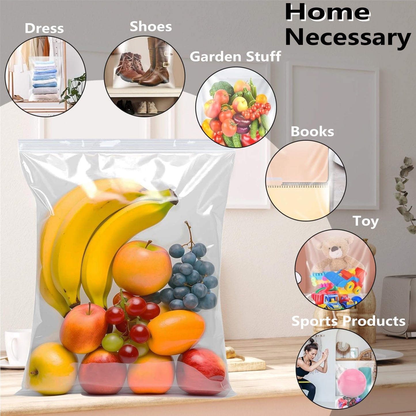 ATB-Foger 60x50cm Large Sealable Plastic Bag Organiser Pouches Clothing Travel Storage Reusable Waterproof Large Bags for Down Jackets Sweater 20pcs
