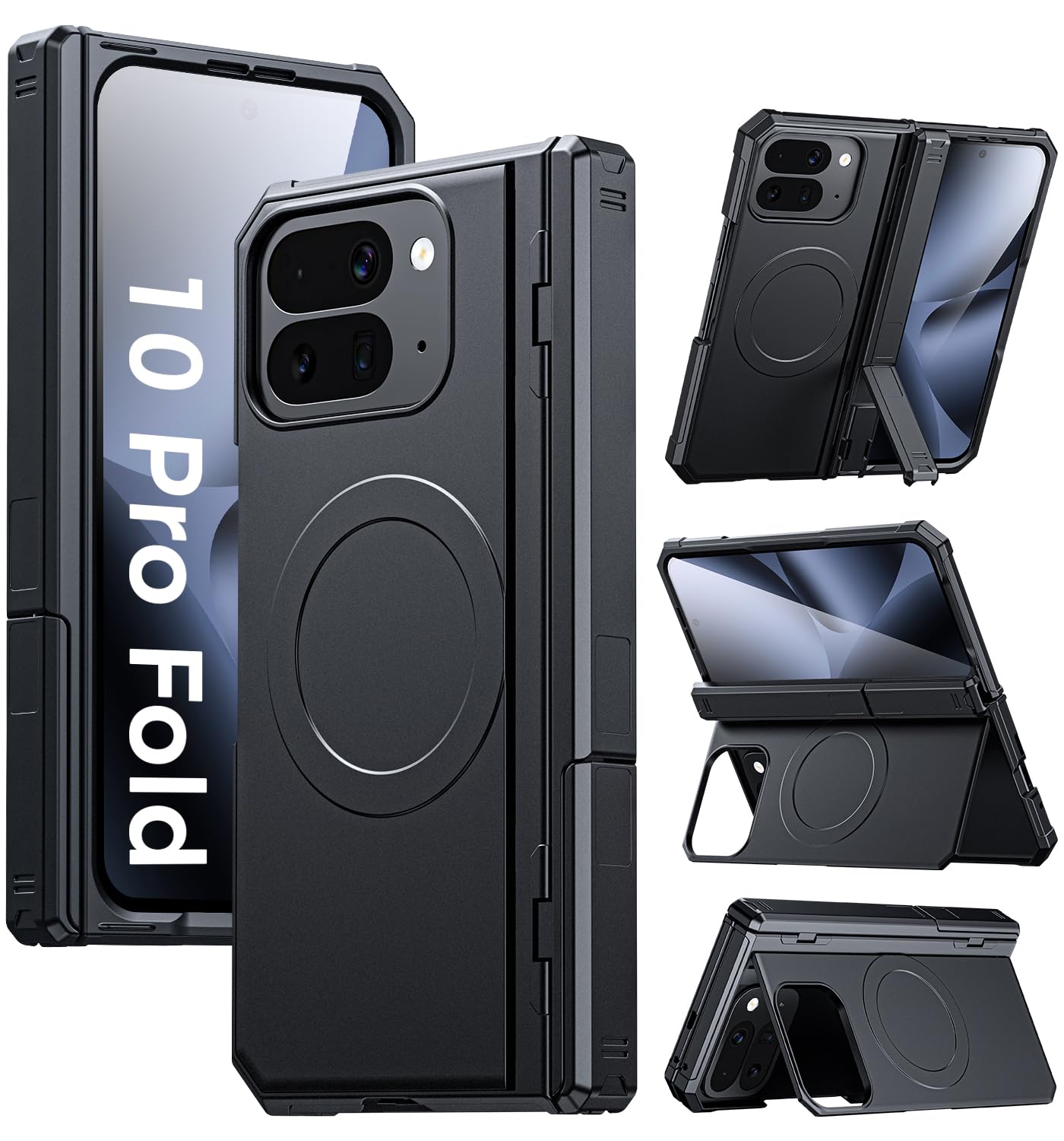 for Google Pixel-10-Pro Fold Magnetic Case: Dual Kickstand, Fit for Pixelsnap/MagSafe, Military-Grade Shockproof Protection, Hinge Protection, Screen