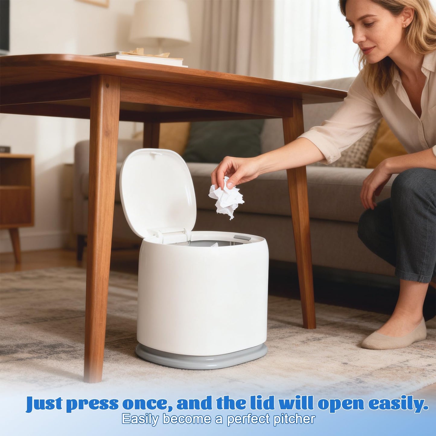 Kaiyzo Pop-Up Lid Desk Bin, Mini Desktop Trash Can for Office and Bedroom, Compact Plastic Waste Bin with Cover for Home Use, White