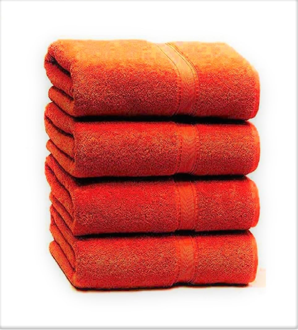 Nausha Pack of 4 Bath Towels 100% Egyptian Cotton Towels Set Super Soft and Highly Absorbent Towels 500 GSM (Orange)
