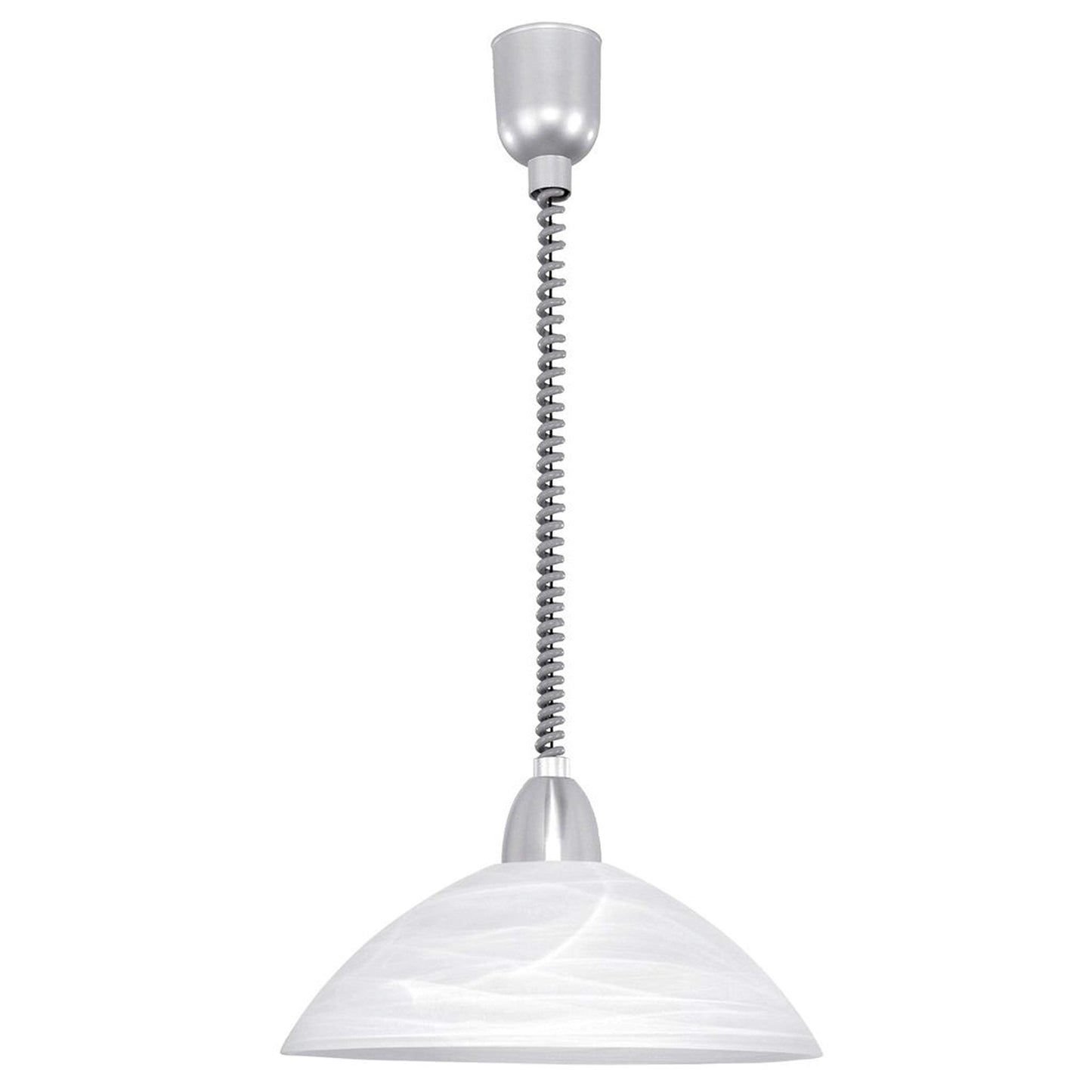 Eglo Lord 2 Height Adjustable Pendant Light, Classic Living Room and Kitchen Hanging lamp, matt Nickel and White Alabaster Glass E27 Socket