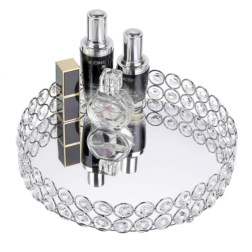 SUMTREE Crystal Tray Cosmetic Makeup Jewelry Box Trinket Tray Organizer for Bedroom,Bathroom,Dresser (silver)