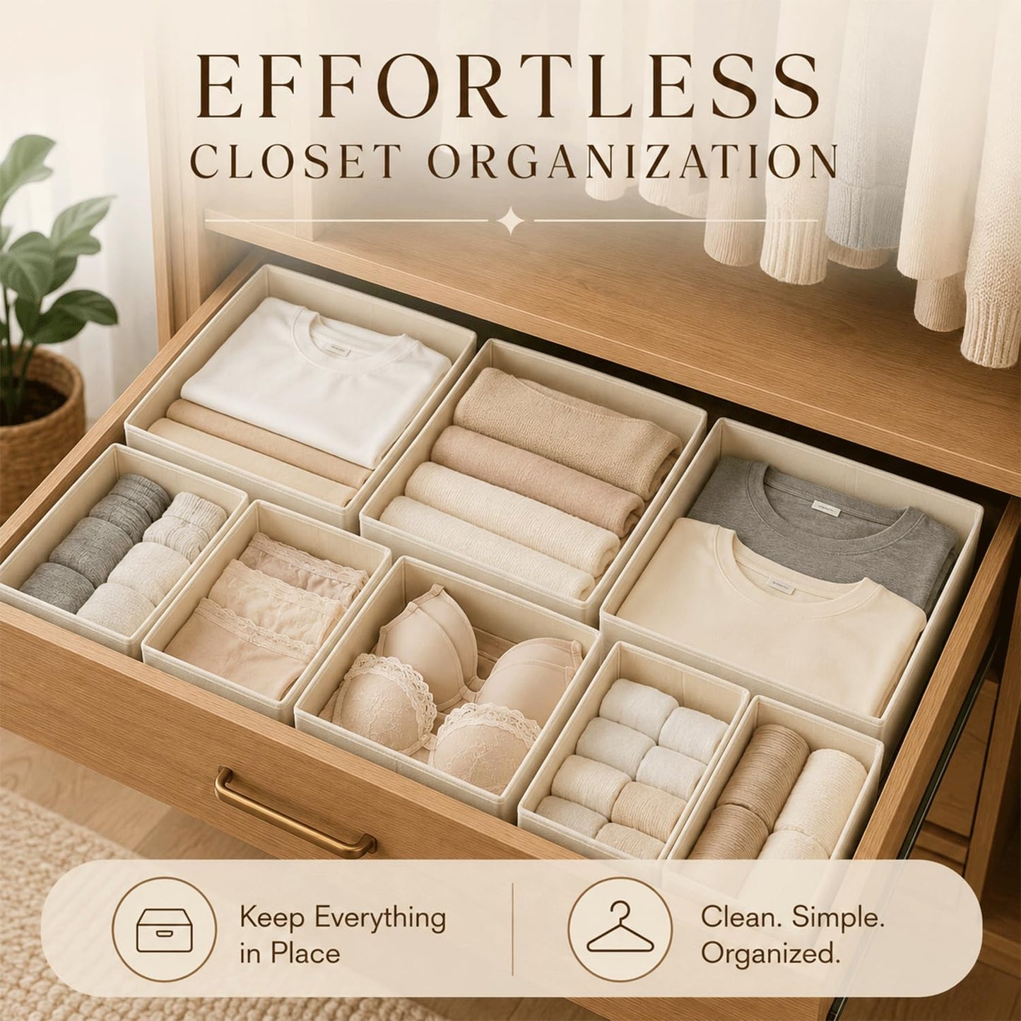 MAK2 12 Pack Foldable Drawer Organiser Boxes for Wardrobe Storage, Fabric Clothes Storage Organiser for Socks, Underwear, Bras & Towels