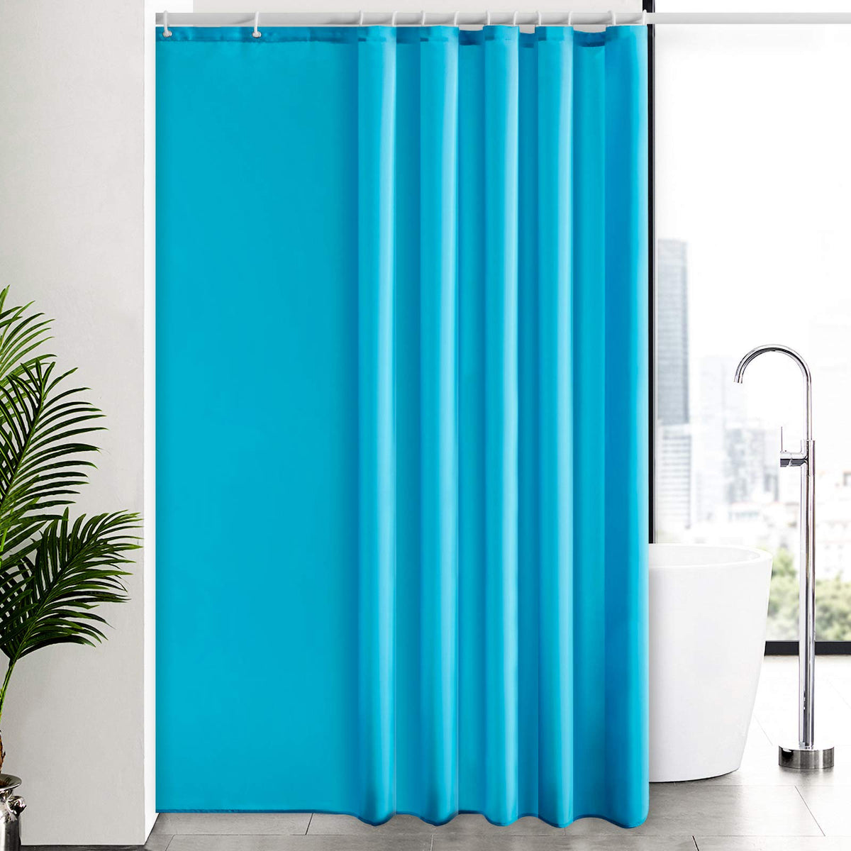 Furlinic Shower Curtain 94x78 Fabric Extra Long Waterproof Weighted Bottom Washable Teal Liner For Wet room Family Hotel Eets 12 Plastic Hooks.
