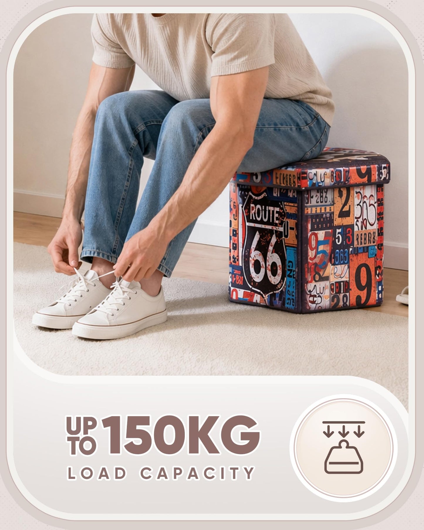 Bonlife Small Hexagon Ottoman with Lid, Folding Storage Box, 150kg Capacity