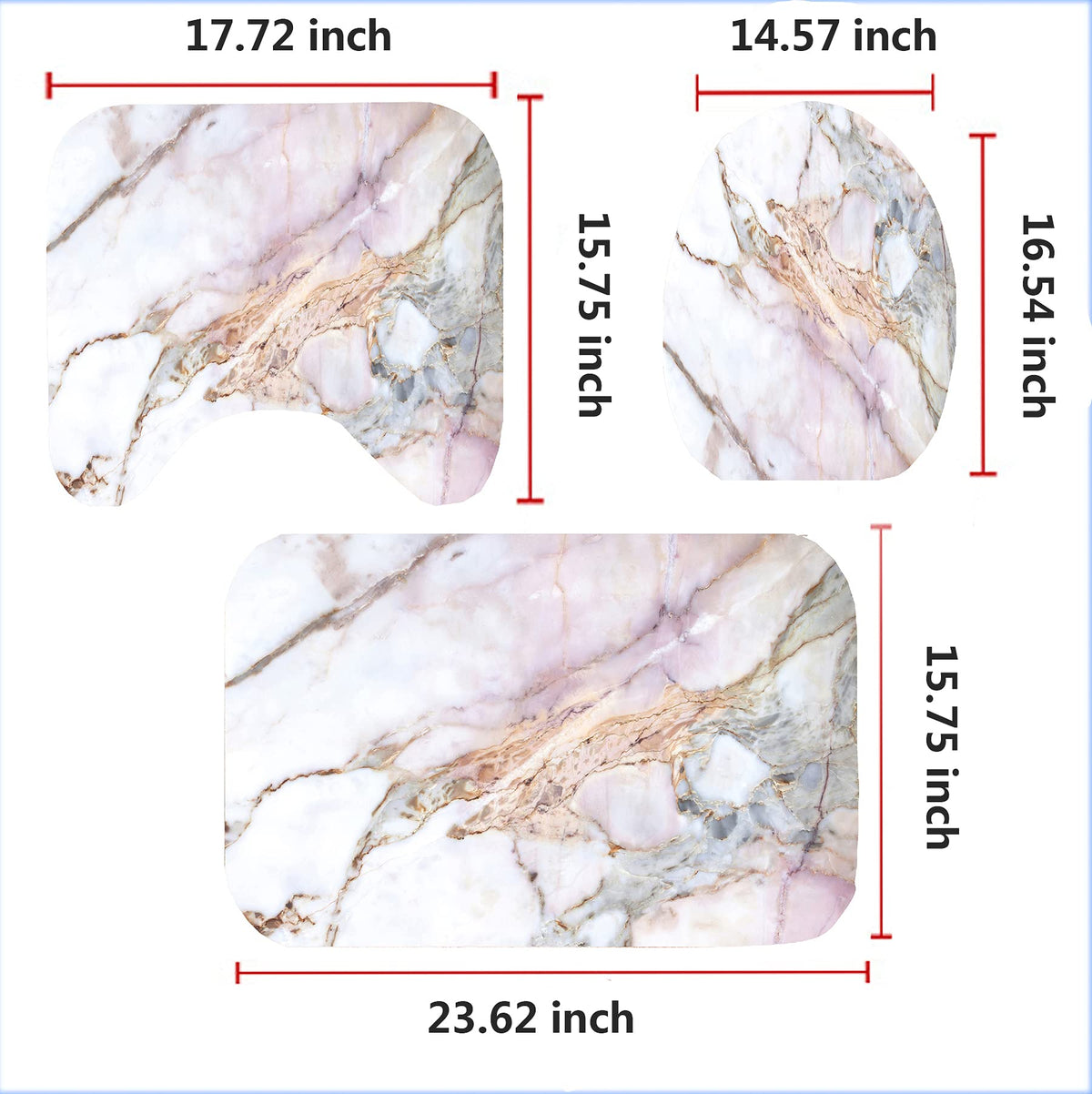 YULUOSHA 4 Pcs Marble Texture Shower Curtain Set with Non-Slip Rugs, Toilet Lid Cover and Bath Mat Natural Marble Abstract Shower Curtain Bathroom
