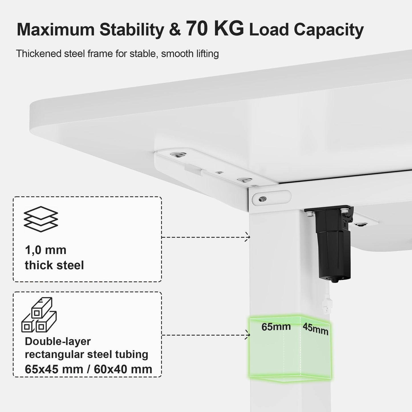 JUMMICO Electric Standing Desk 160x60cm – Height Adjustable with USB Charging, Sedentary Reminder, Memory Heights for Home Office Use, White