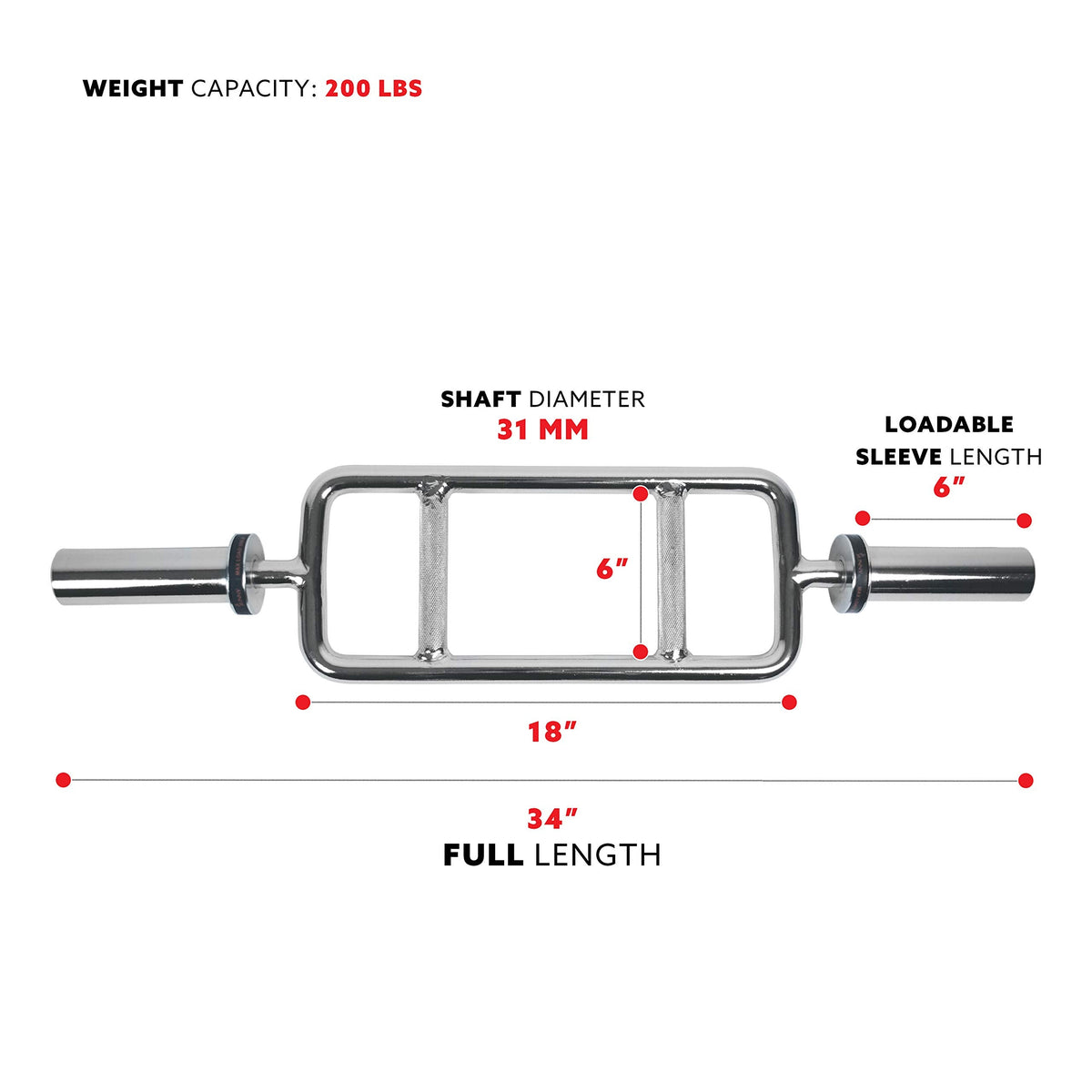 Sunny Health & Fitness 34" Olympic Triceps Bar with Ring Collars, Small