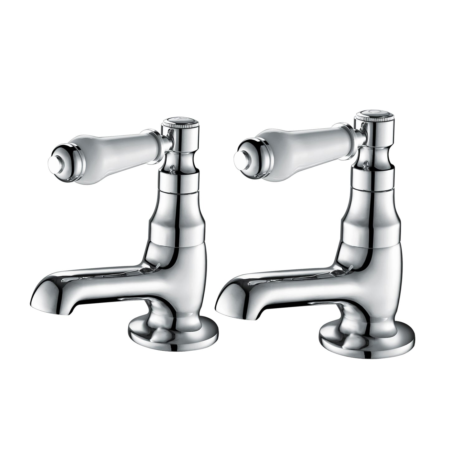 Hapilife Basin Pillar Taps Pair Mixers Victorian Traditional Twin Bathroom Sink Tap White Ceramic Lever Two Cloakroom Tap Chrome 2 Holes Mono Hot and