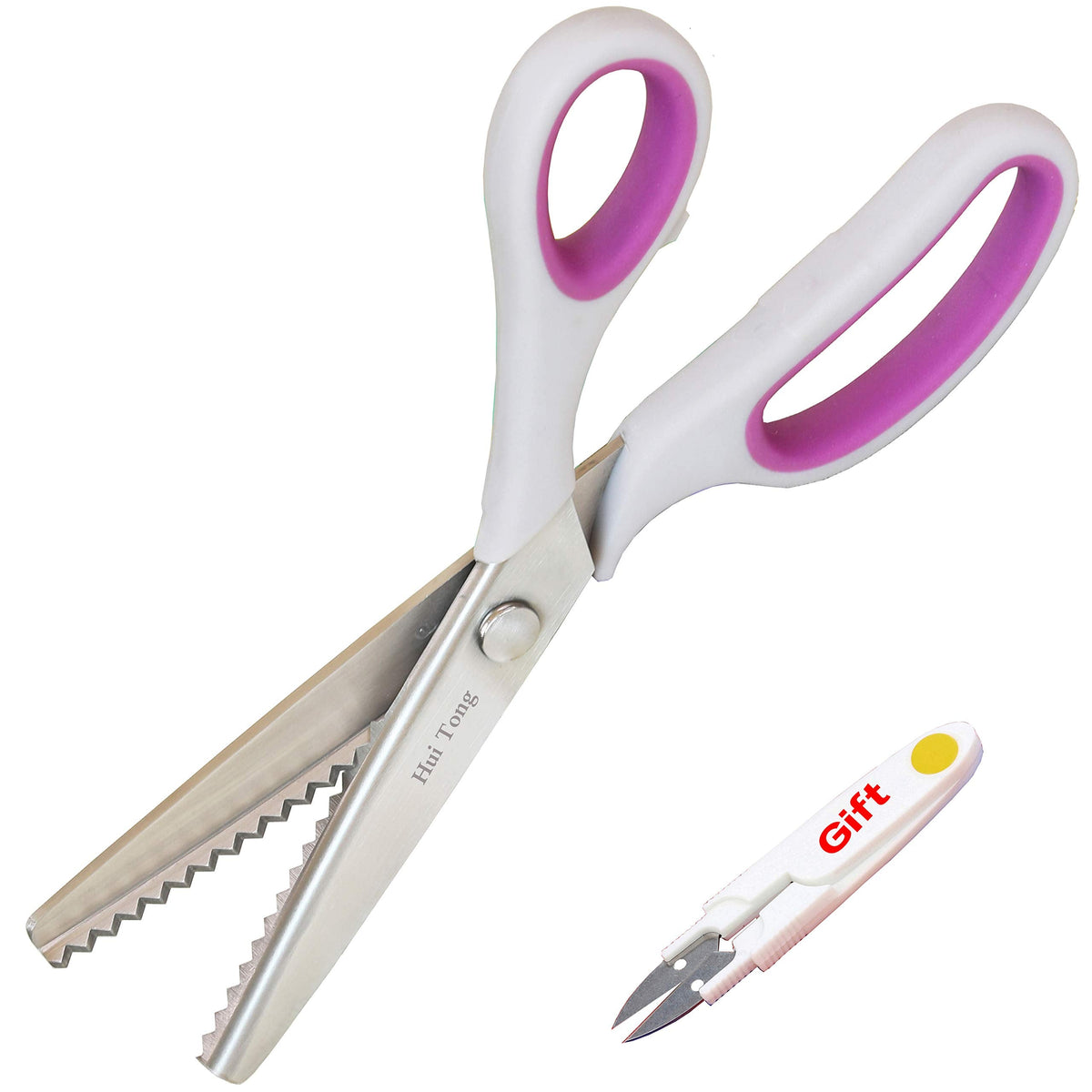 Hui Tong Strong & Sharpe 9.2" Pinking Shears for Fabric,Soft and Non-Slip Handle,Suitable for Right and Left-Handed,Serrated edga and Scalloped edga