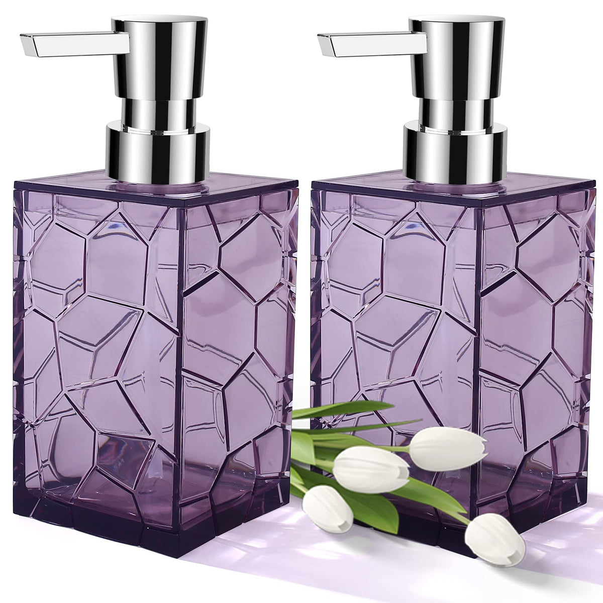 2 Pack Clear Lavender Purple Rust Proof Soap Dispenser, Acrylic Plastic Hand Soap Lotion Dispenser with Pump for Bathroom&Kitchen?