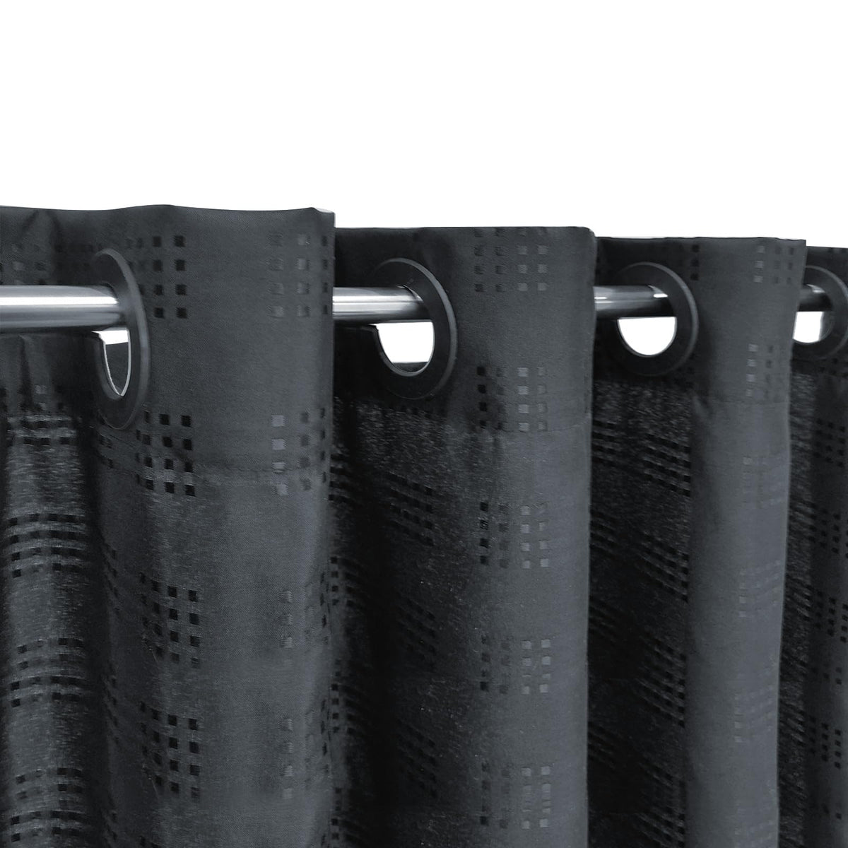 YISURE Extra Long No Hook Shower Curtain 220cm Drop, Black Textured Shower Curtain180x220cm, No Hooks 71"x87"