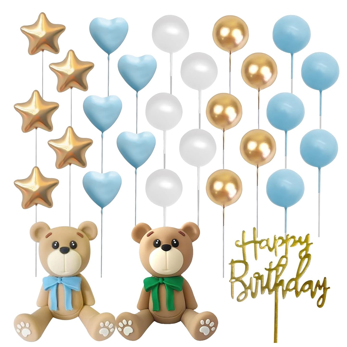 Blue Teddy Bear Cake Toppers, Christening Cake Topper, Baby Boy Cake Topper, Suitable For Kids Young Birthday Parties, Weddings And Themed Parties For