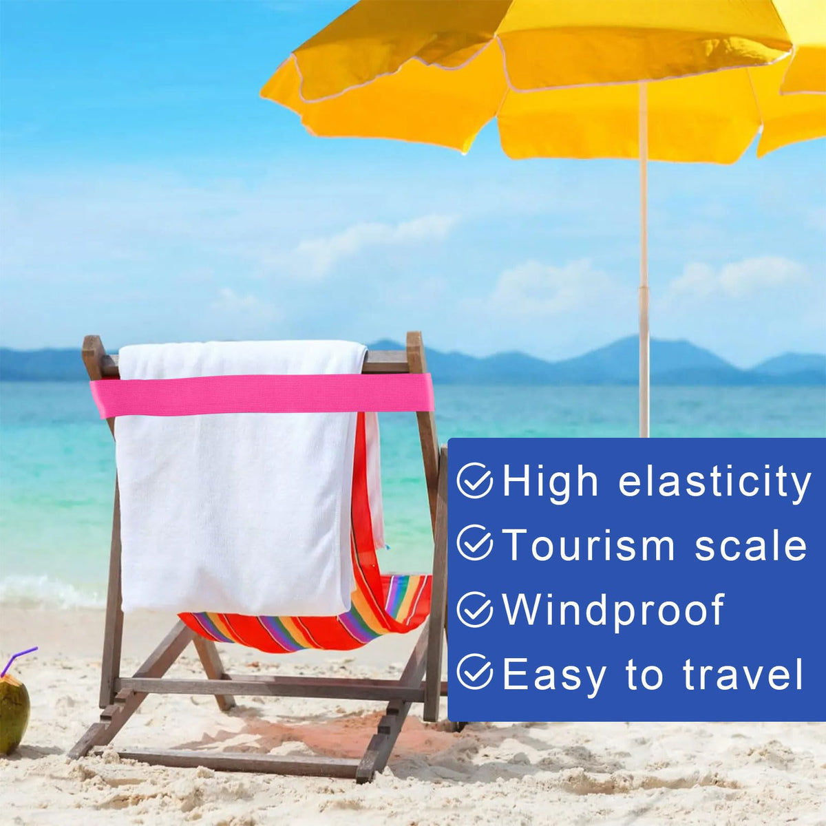 4Pcs Towel Bands for Beach, Sun Loungers, Beach Chair Towel Clips, Stretch Silicone Chair Bands Not Easily Broken