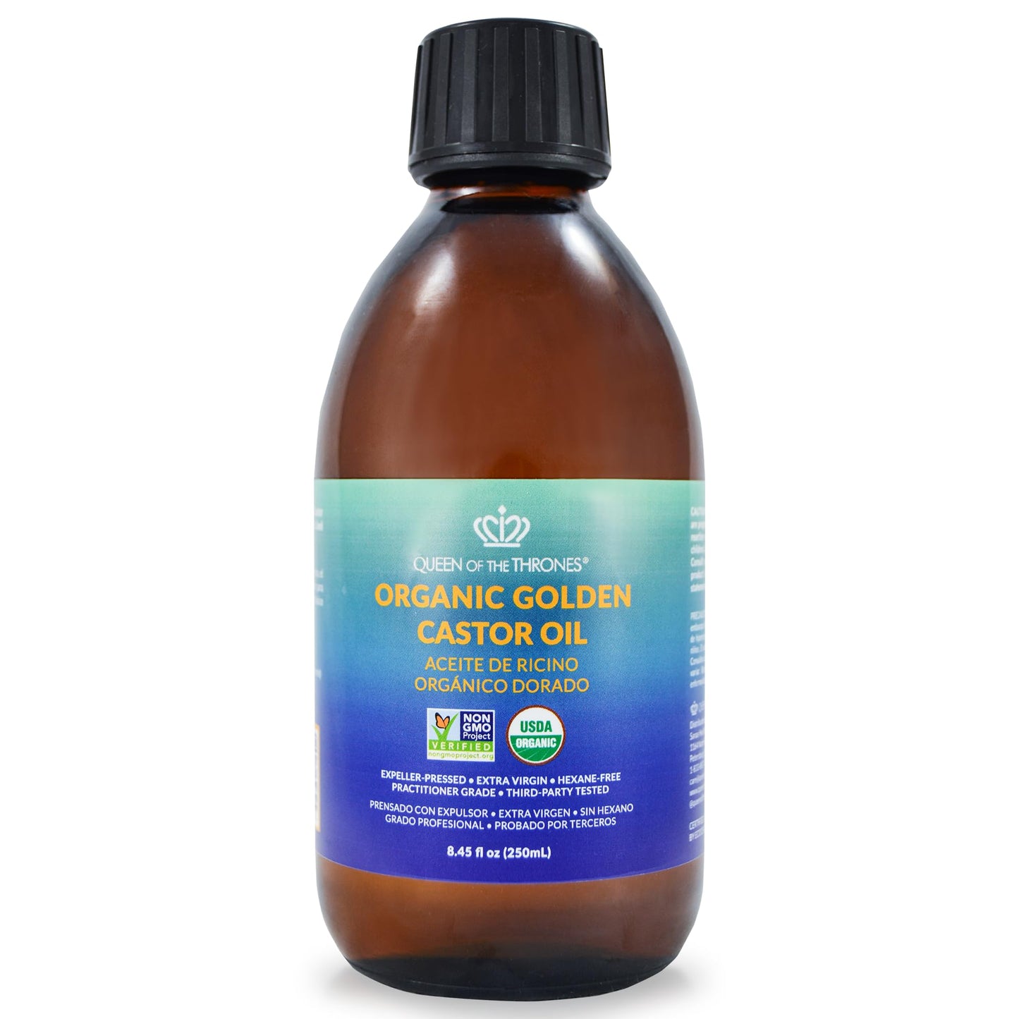 QUEEN OF THE THRONES Organic Golden Castor Oil - 8.45oz (250mL) | 100% Pure & Expeller-Pressed for Hair, Skin & Nails | Hexane-Free | USDA Certified