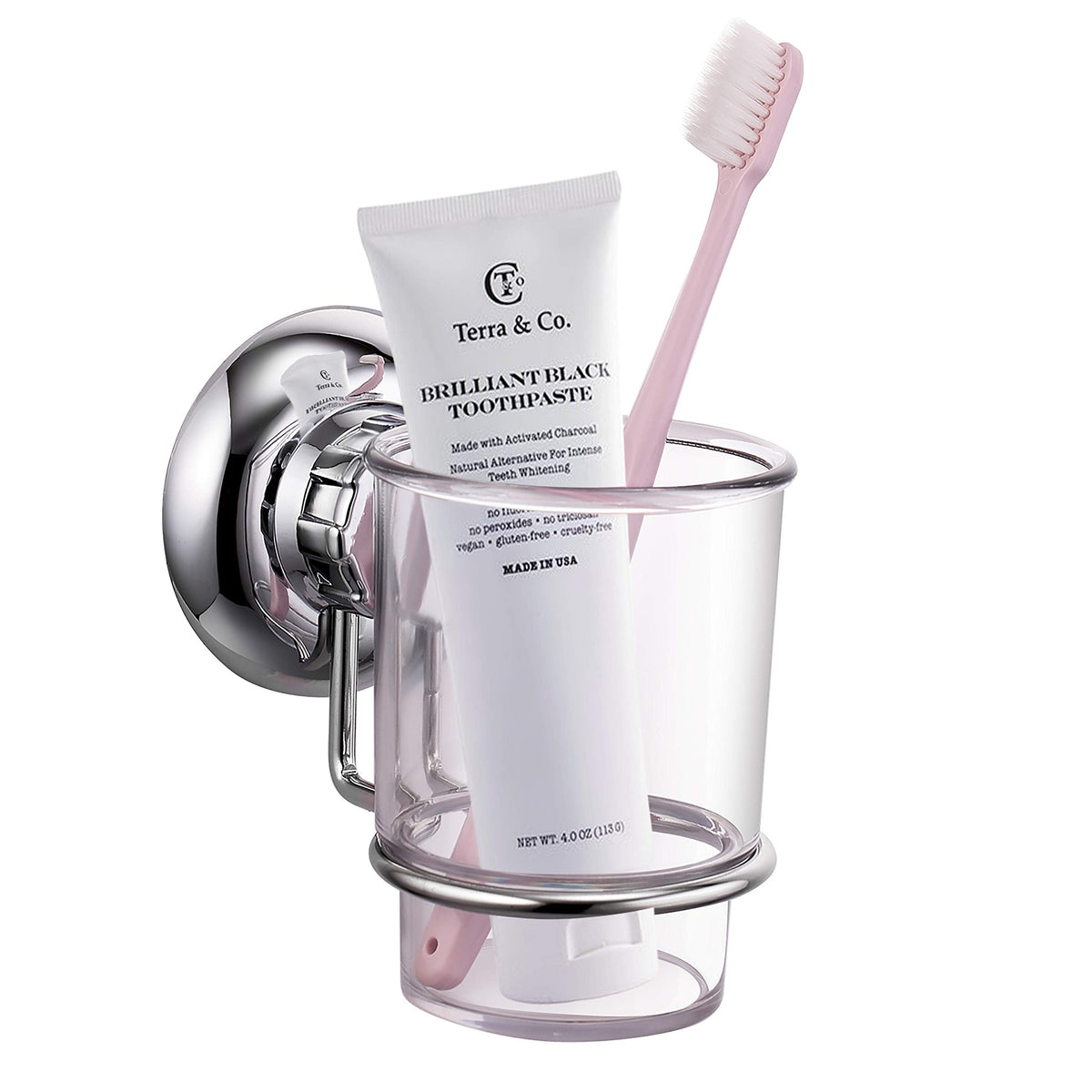 MaxHold No-Drilling/Suction Cup Toothbrush Tumbler Holder - Vaccum System - Stainless Steel Never Rust - for Bathroom & Kitchen
