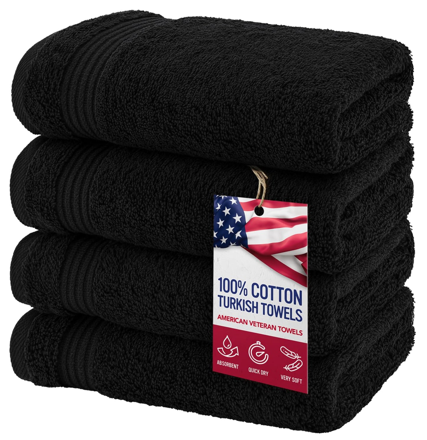 American Veteran Towel, Hand Towels for Bathroom Set of 4, 100% Cotton Turkish Hand Towel Sets Clearance Prime, Soft Drying Hand Face Towels, Black