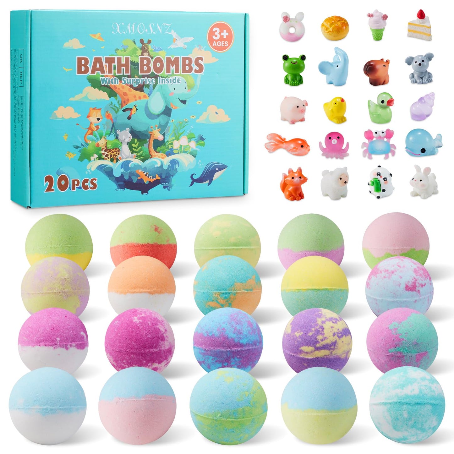 20pcs Bath Bombs for Kids with Surprise Toys Inside Handmade Fizzy Balls for Kid, Kids Bubble Bath, Ideal Birthday Gift Christmas Gifts for Kids Boys