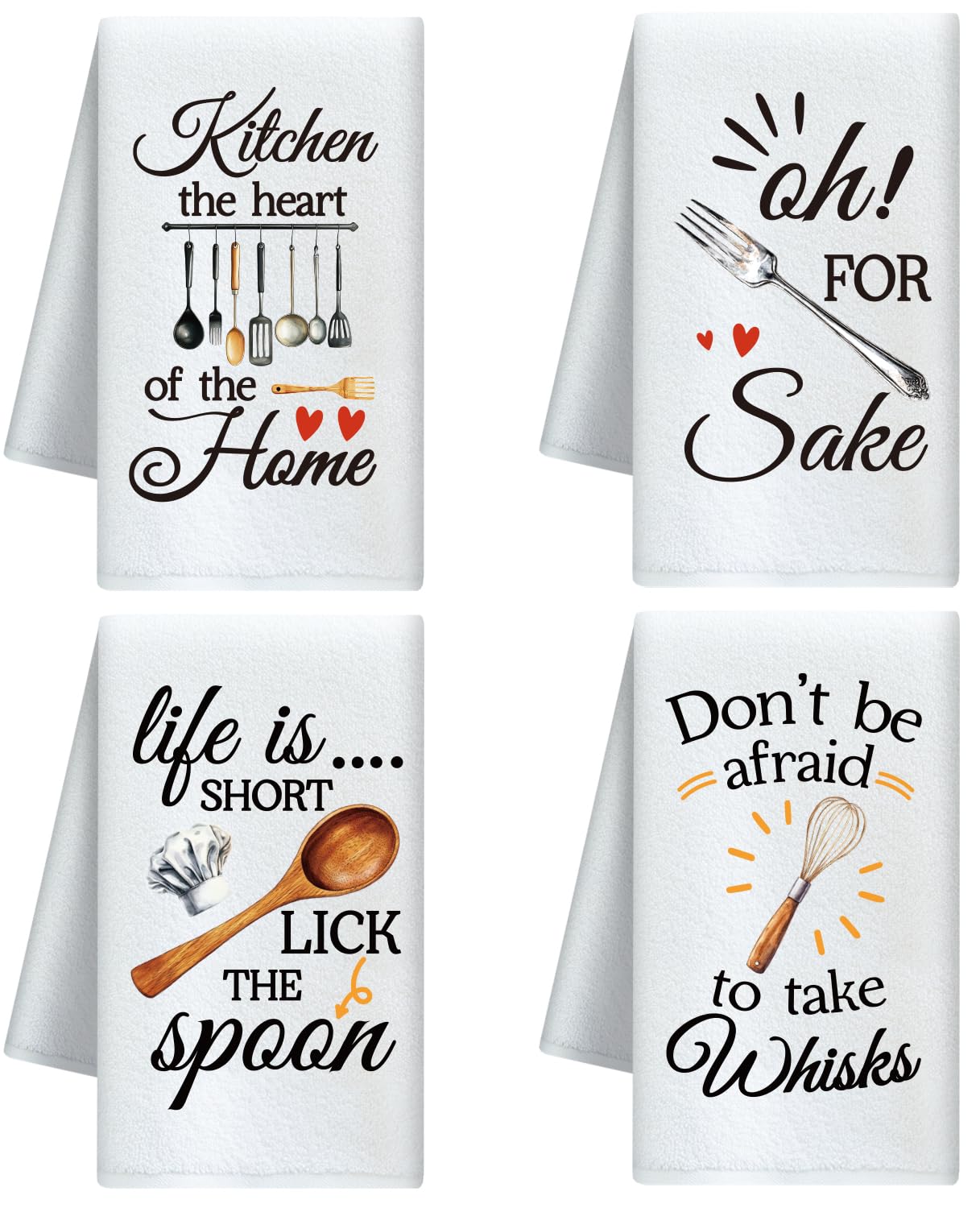 CUTHOLLOW Humorous Kitchen Phrase Decorative Kitchen Towels Set of 4, Soft & Absorbent Microfiber Dish Towel for Kitchen Tea Coffee Bar Home, Best