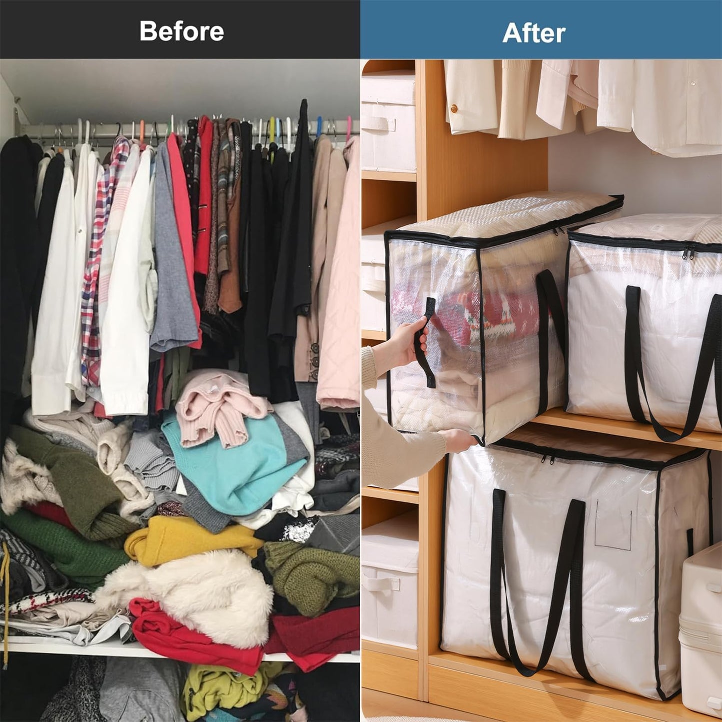 Clear Plastic Storage Bags,95L Clothes Storage Bag with Zipper Closet Organizer,Large Moving Bags With Heavy Duty Handles & Zips for Clothing