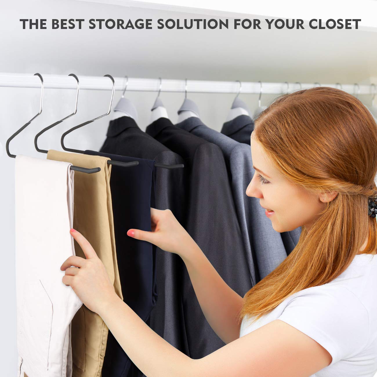 Trouser Hangers, 16 Pack Space Saving Open-Ended Metal Pants Hanger, Non Slip Trousers Slack Hangers Organizers for Pants Jeans Slacks Scarf Trousers