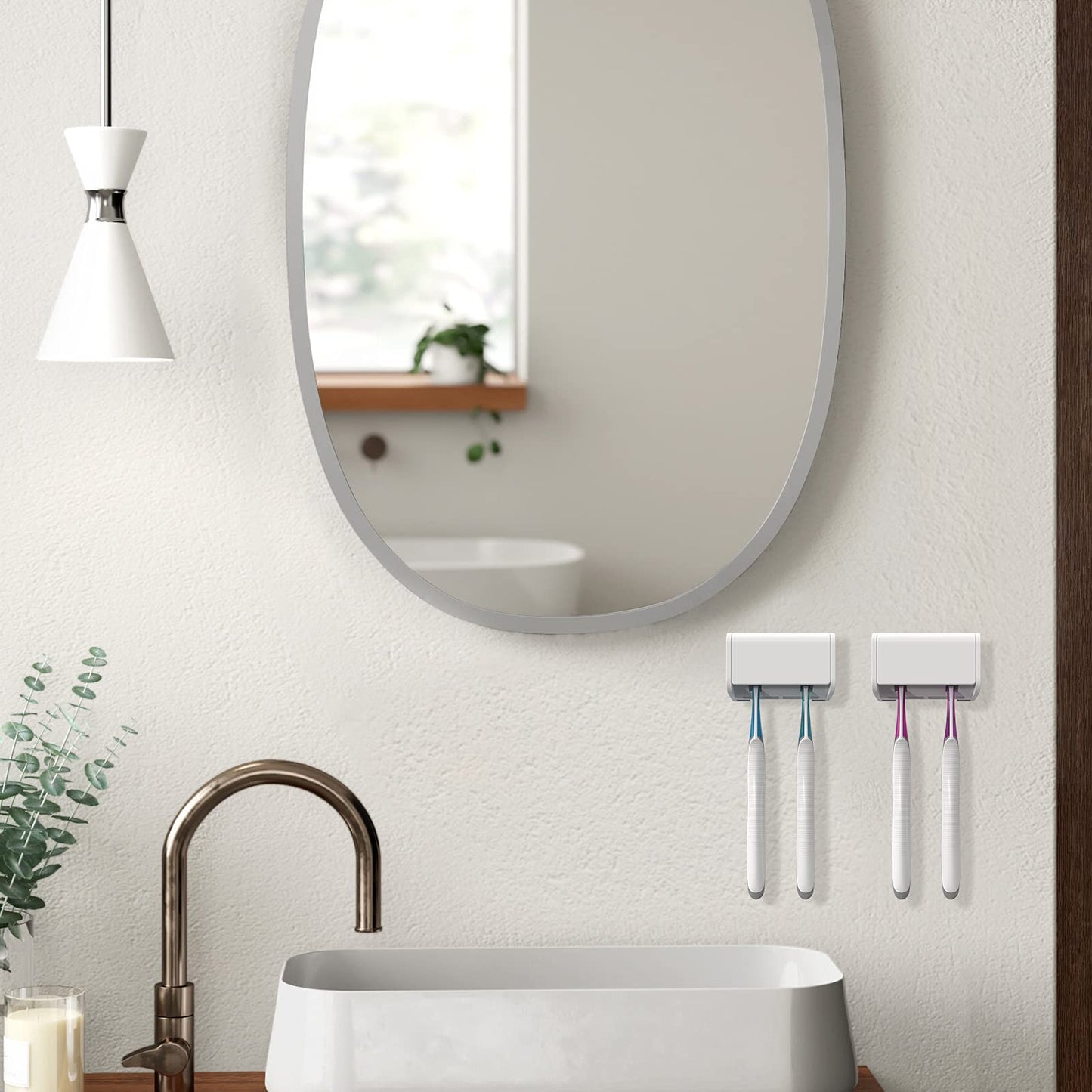 Linkidea Wall Mounted Toothbrush Holder with Protective Cover, 2 Slots Toothbrush Storage Hanger for RV, Camper, Compatible with Colgate Extra Clean