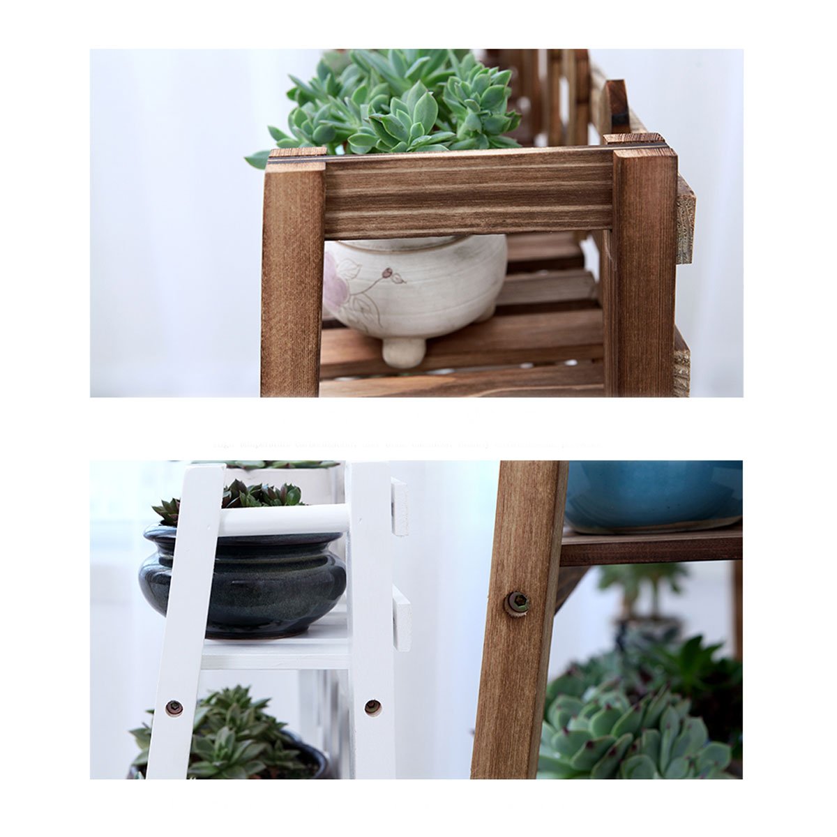 GOLDBEARUK Flower Steps - 3 tier Wooden Plant Ladder - Lightweight Wood with Trellis