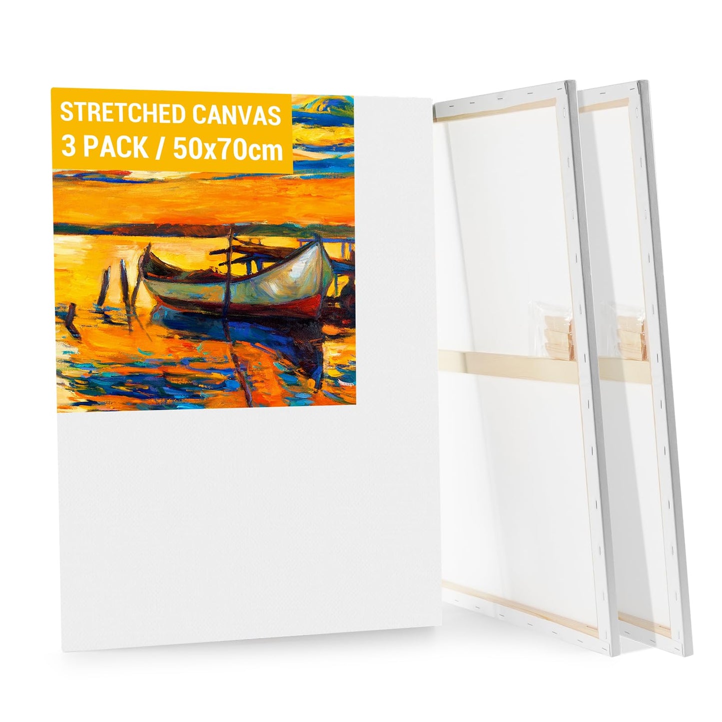 Koncci 3-Pack Canvas for Painting, 50x70cm Blank Large Canvas, Acid-Free Cotton 280GSM Triple Primed Painting Canvases for Acrylic, Oil Paint & Wet