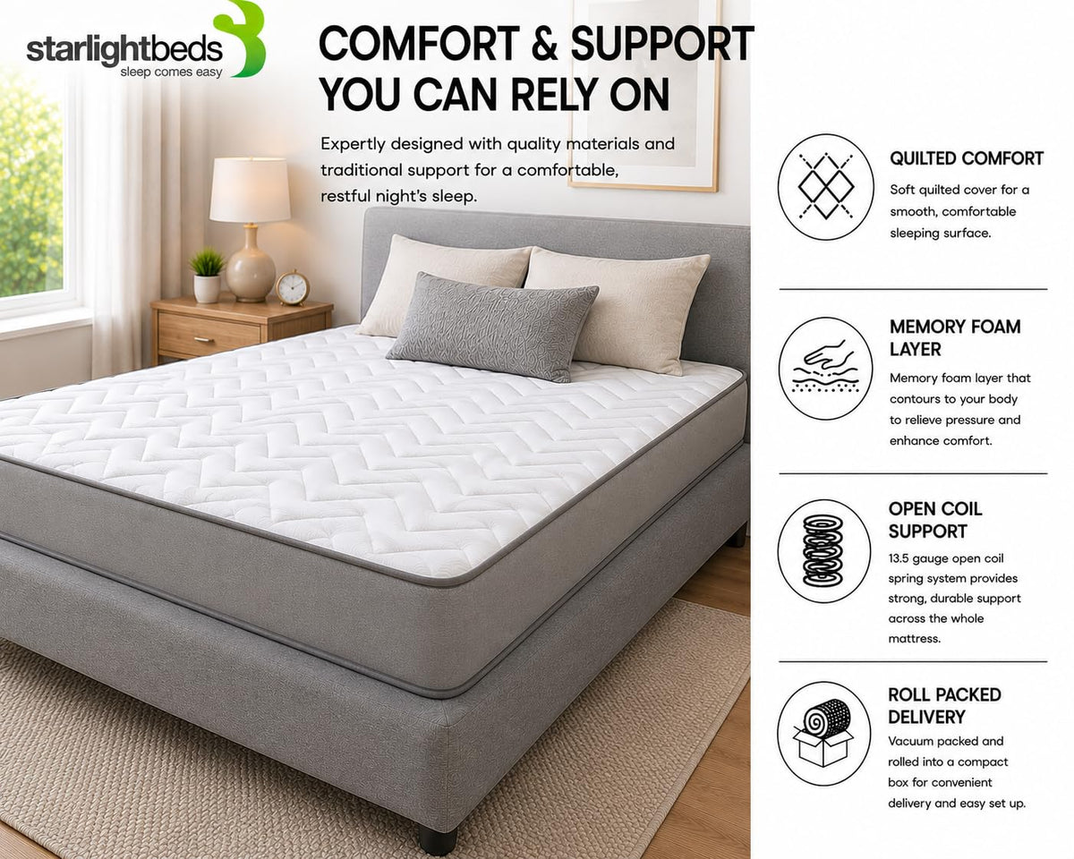Starlight Beds Grey Chevron King Size Hybrid Mattress