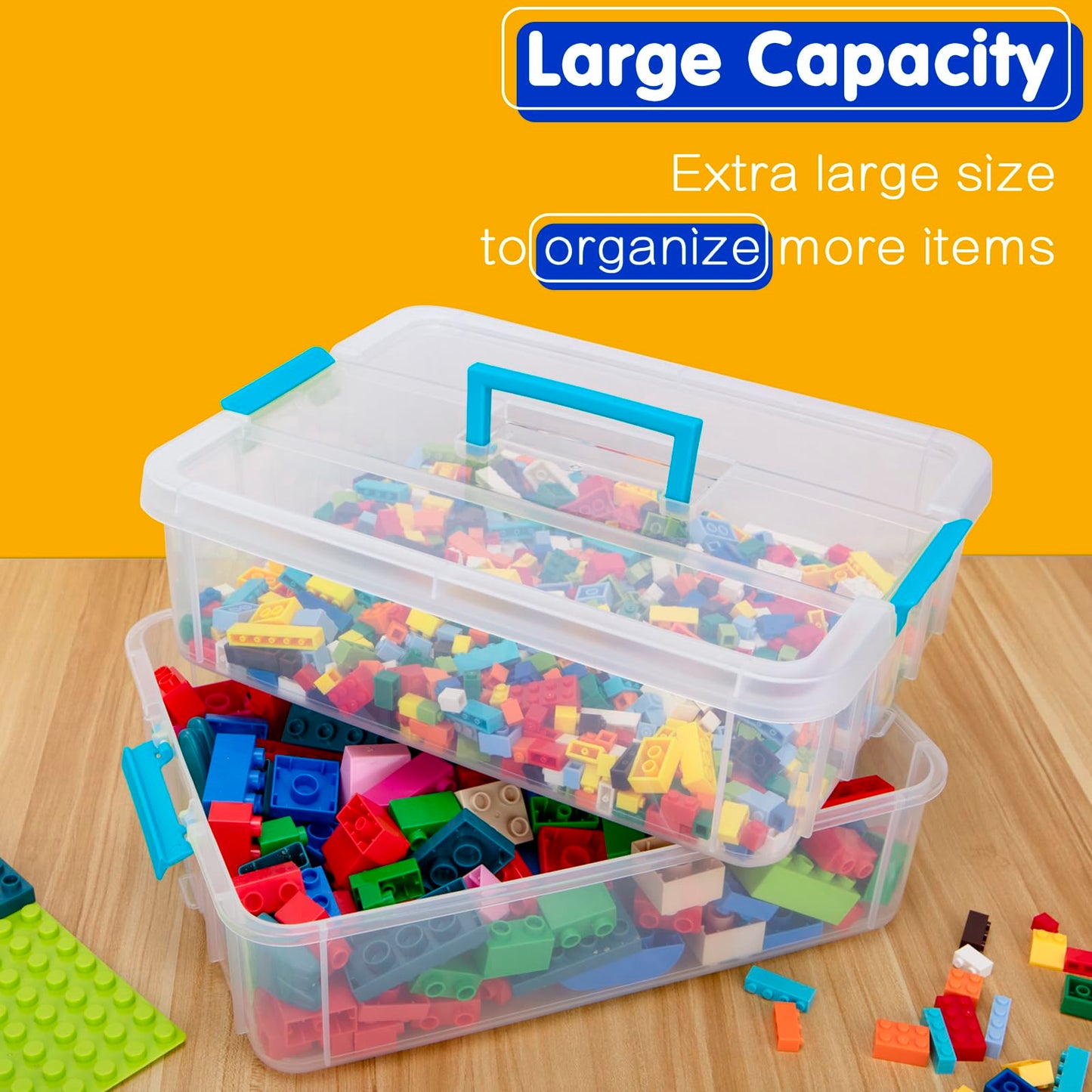 Creahaus 2 Layer Plastic Storage Containers with Lids, Multipurpose Clear Stack & Carry Box