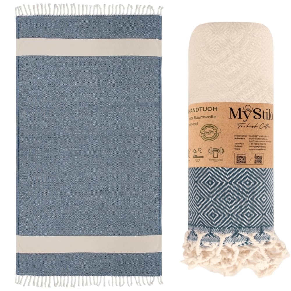 MyStilo 100% Recycled Cotton Hammam Towel Petrol Blue